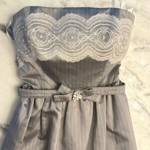 Sunny Choi 100% silk pin striped mini dress with pockets and embellished belt 6